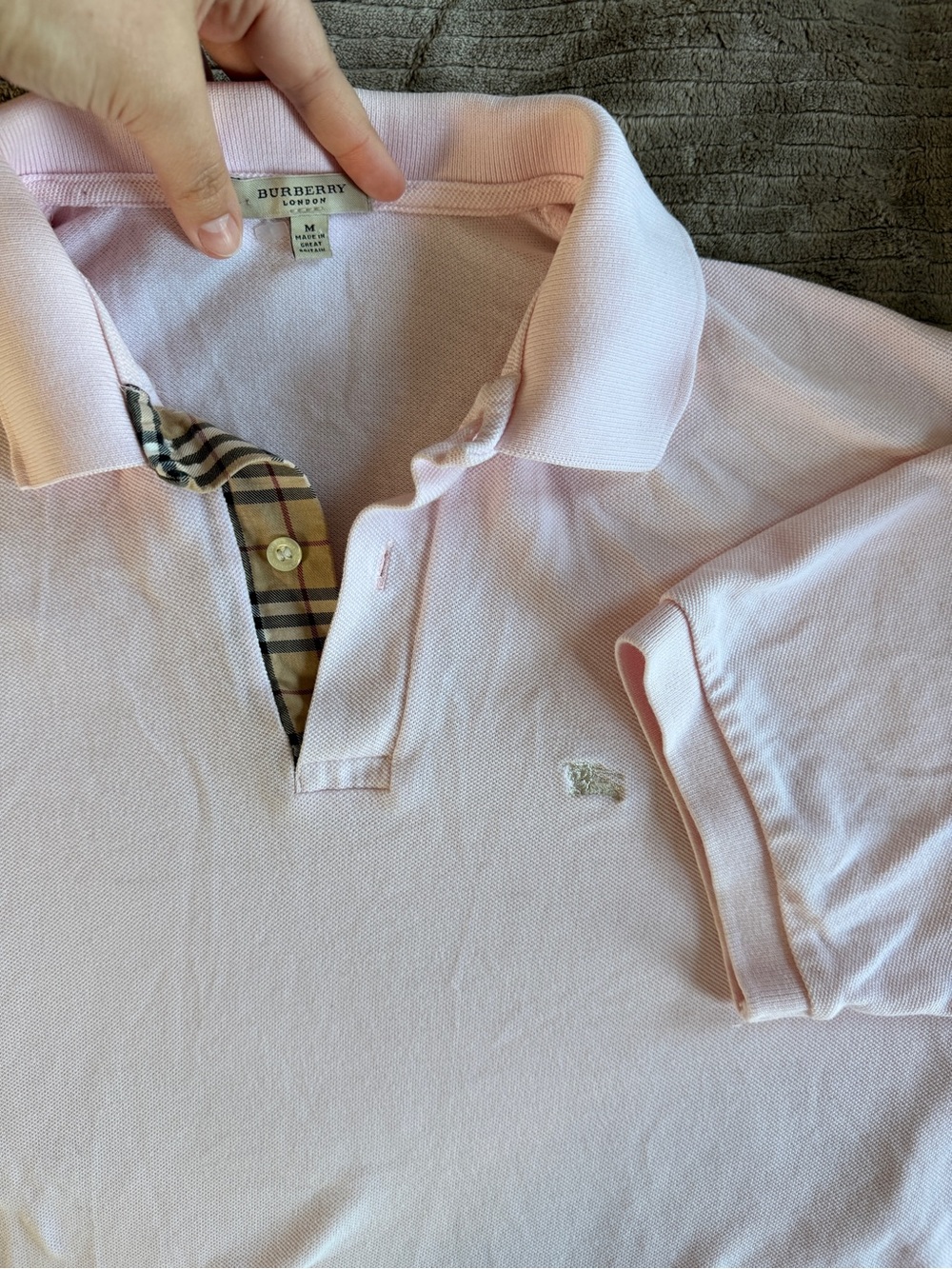 Burberry Light Pink Polo with Classic Check Placket